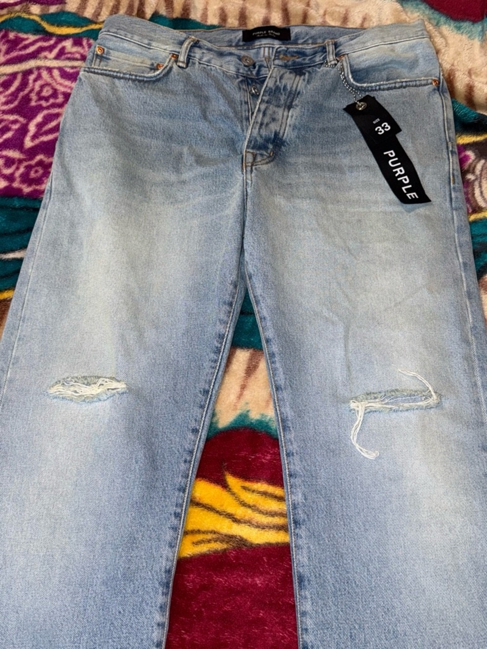 Purple Light Blue Distressed Straight Men's Jeans